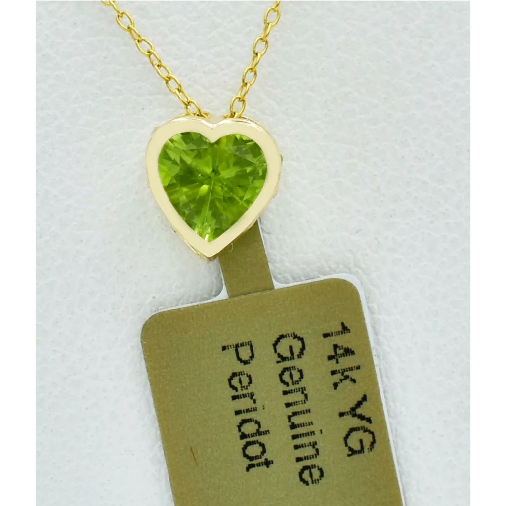 Genuine 0.78 Cts Peridot Heart Pendant 14k Yellow Gold